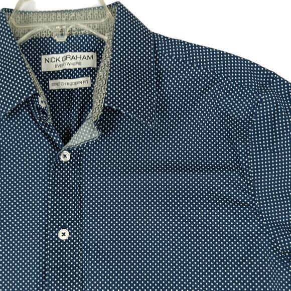 Nick Graham Other - Nick Graham Everywhere Sport Shirt Mens Large Blue/White Polka Dot Party No Tuck